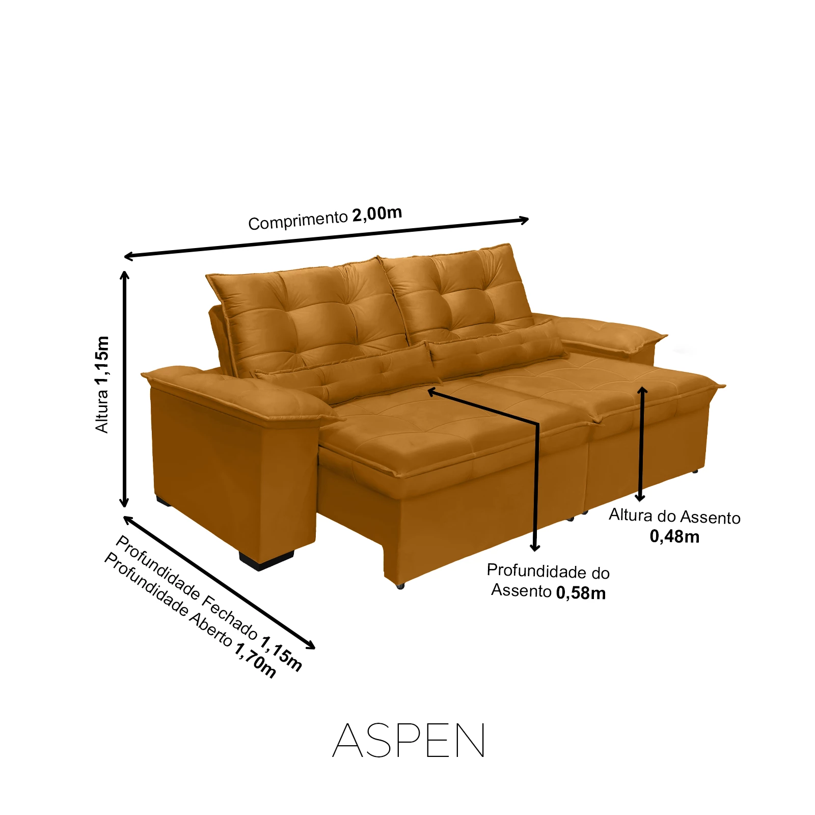 Sofá Retrátil e Reclinável Aspen 2,00m - Terracota 