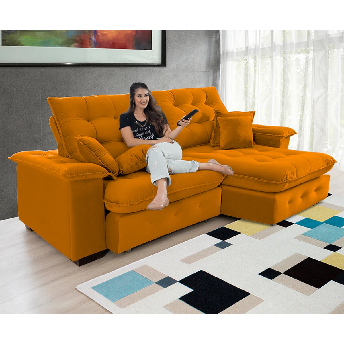 Sofá Coliseu 2,00m Retrátil e Reclinável Super Pillow  - Terra