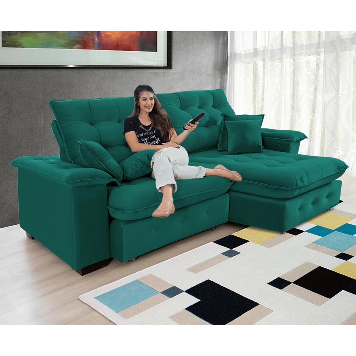 Sofá Coliseu 2,00m Retrátil e Reclinável Super Pillow  - Verde