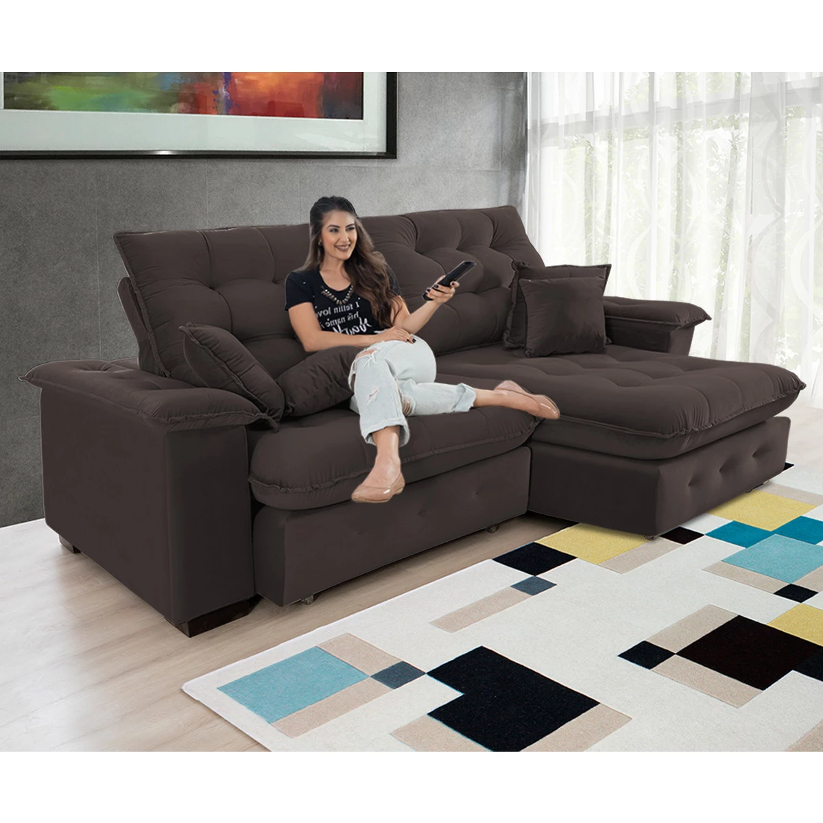 Sofá Coliseu 2,30m Retrátil e Reclinável Super Pillow - Marrom