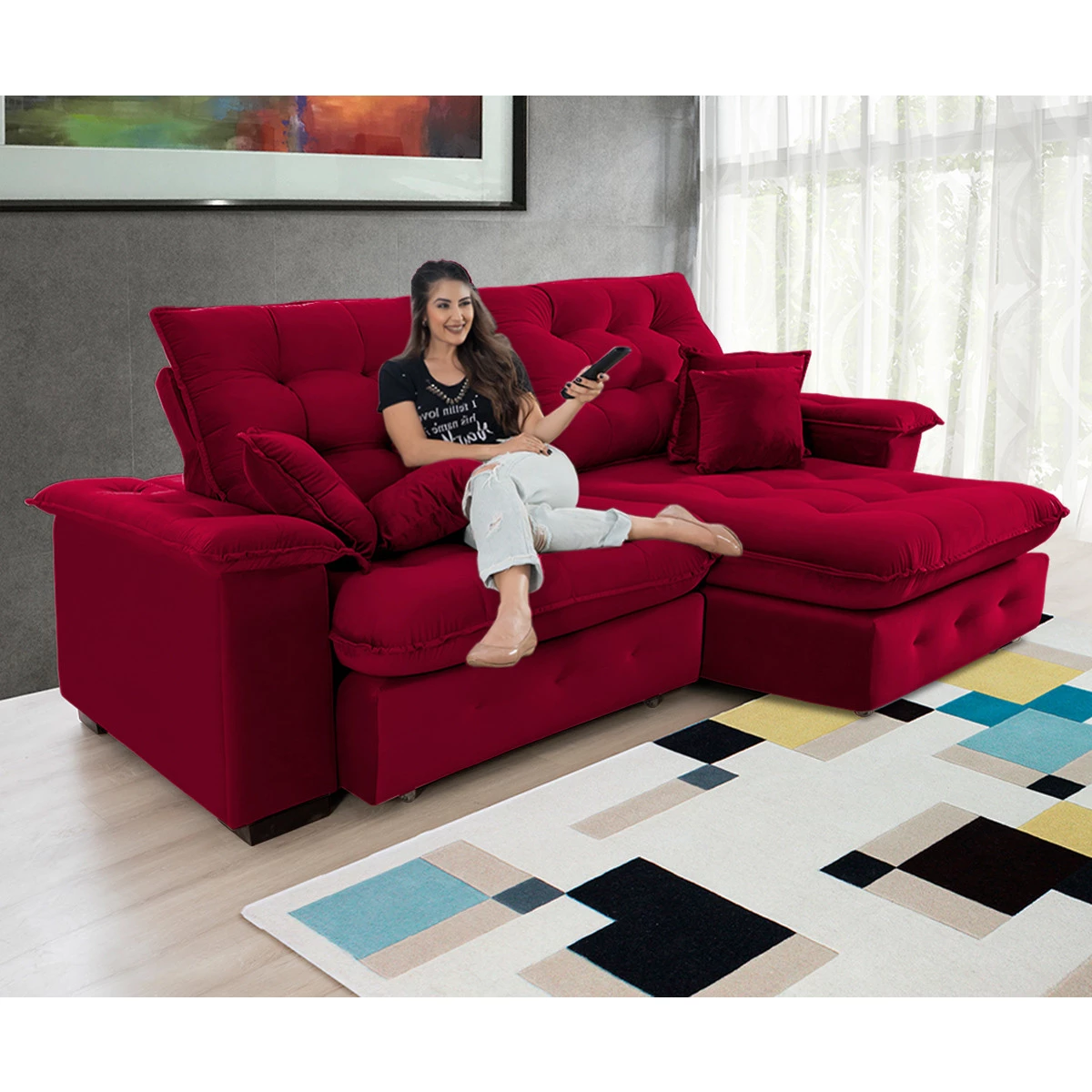 Sofá Coliseu 2,30m Retrátil e Reclinável Super Pillow - Vinho