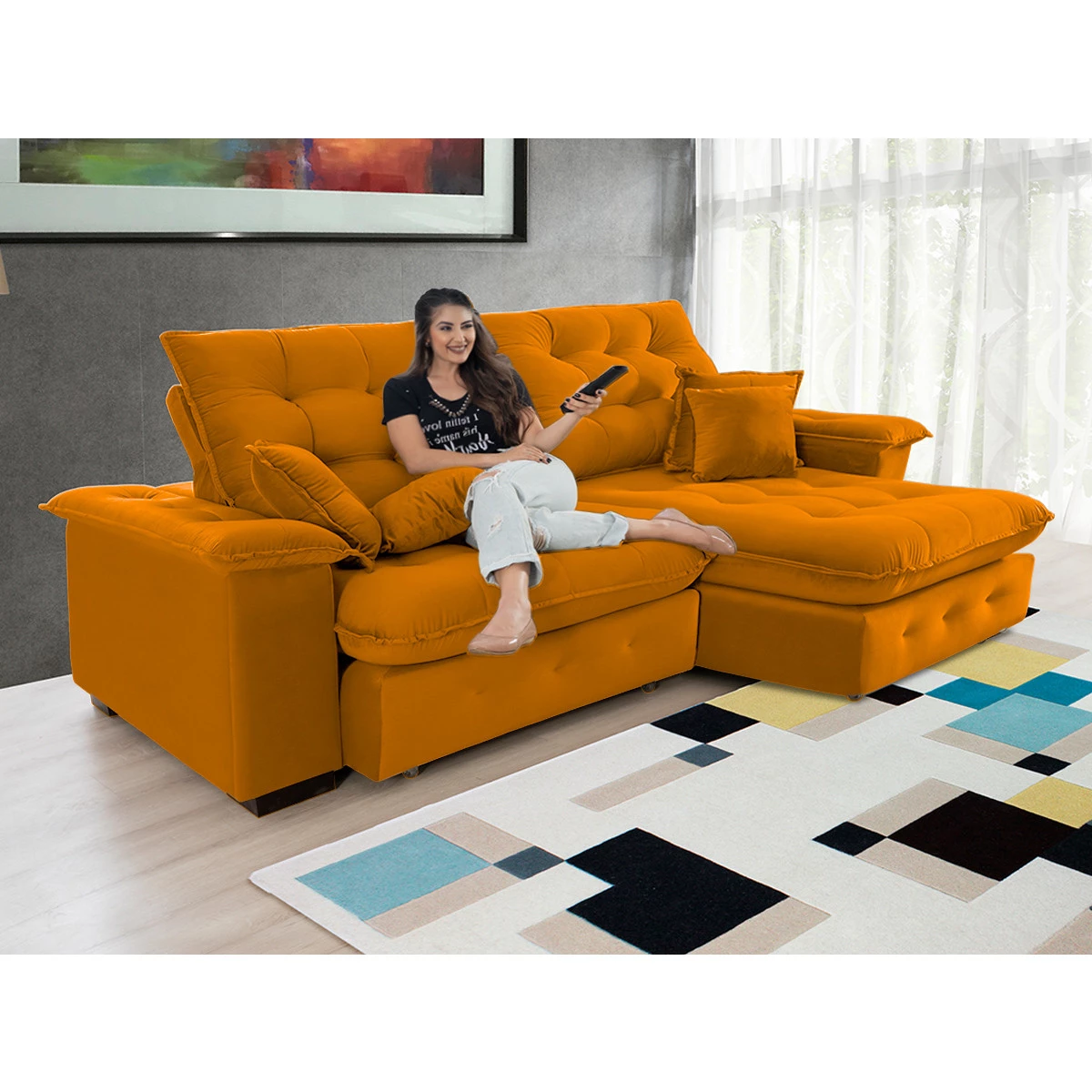 Sofá Coliseu 2,60m Retrátil e Reclinável Super Pillow - Terra