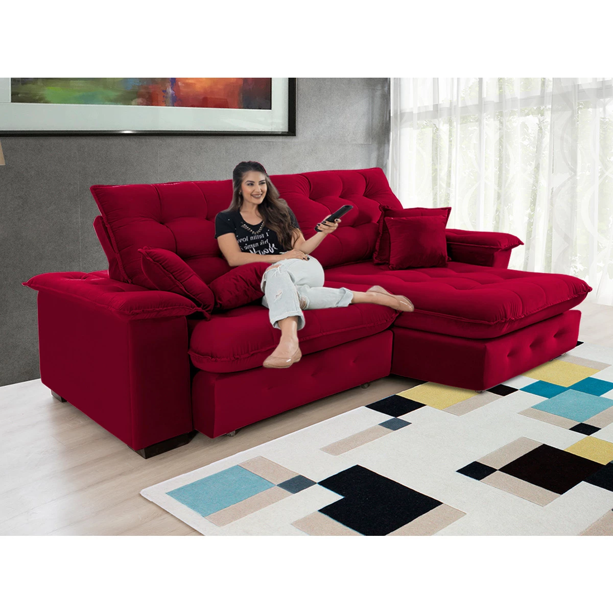 Sofá Coliseu 2,60m Retrátil e Reclinável Super Pillow - Vinho