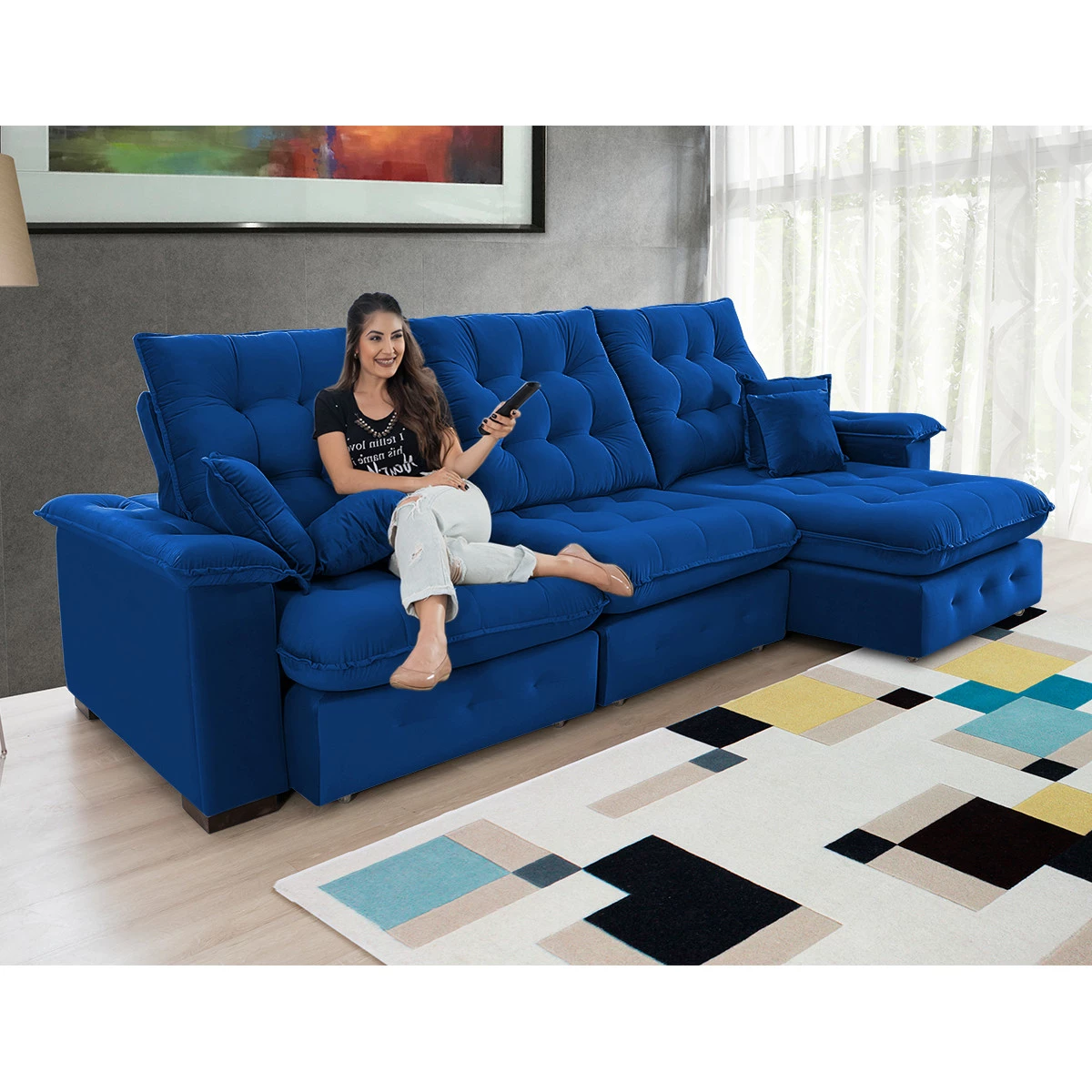Sofá Retrátil e Reclinável Coliseu 2,90m Super Pillow - Azul