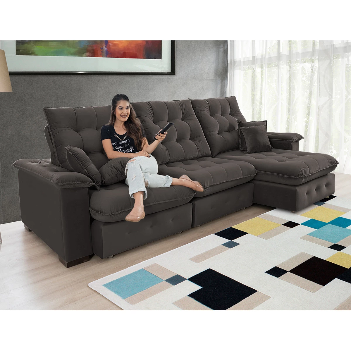 Sofá Retrátil e Reclinável  2,90m Coliseu Super Pillow - Marrom