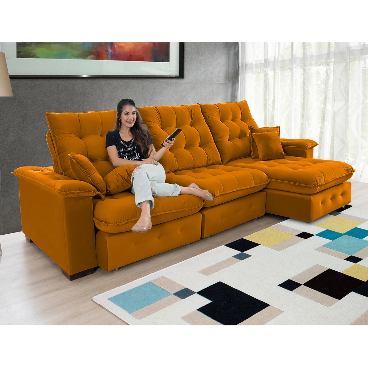 Sofá Retrátil e Reclinável  2,90m Coliseu Super Pillow - Terra