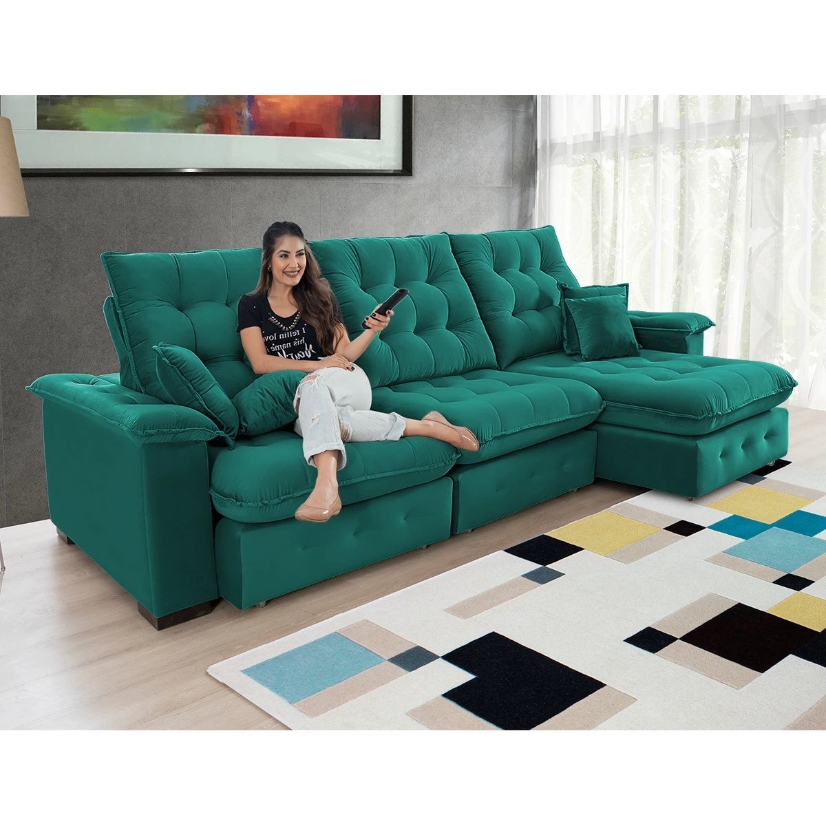 Sofá Retrátil e Reclinável 2,90m  Coliseu Super Pillow - Verde