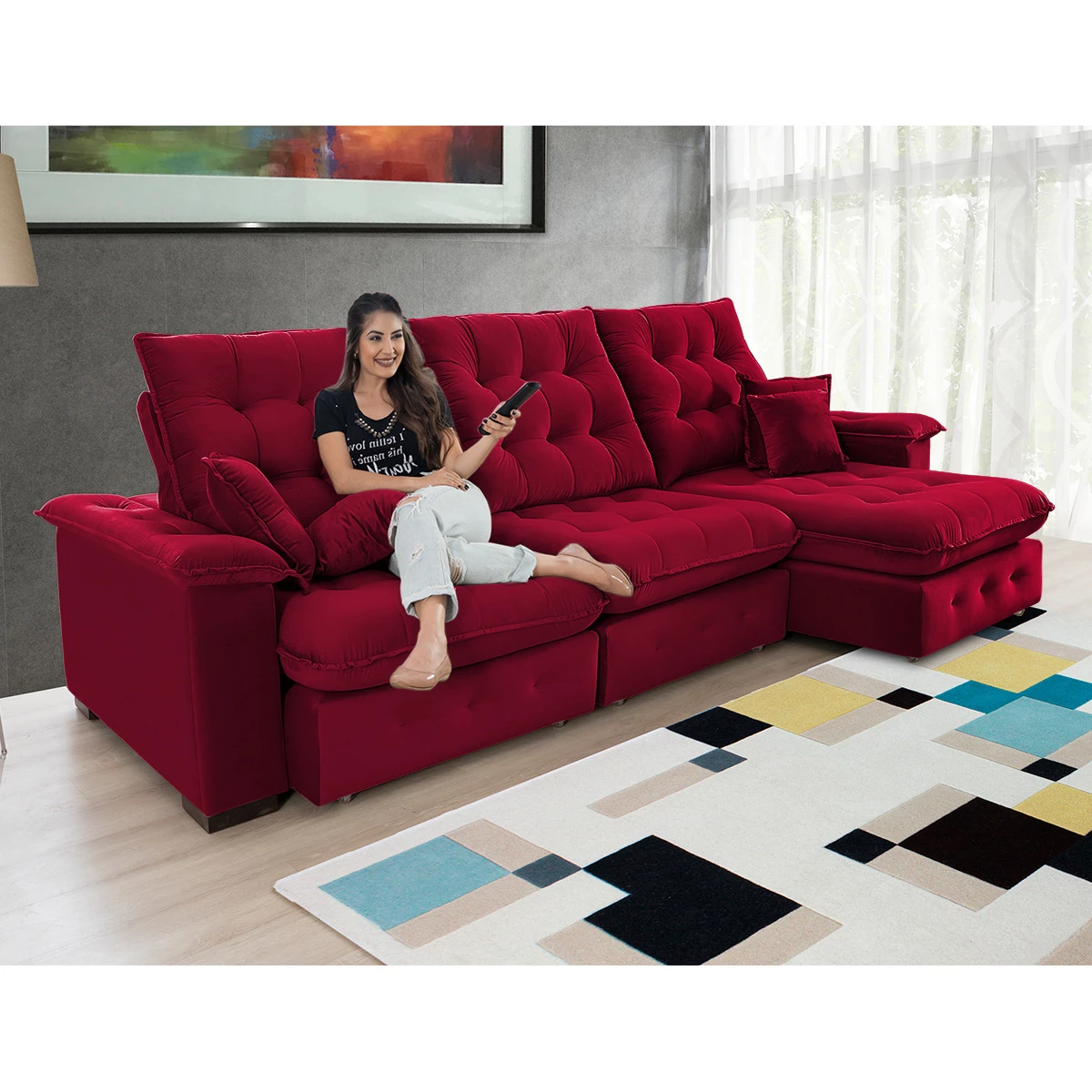 Sofá Retrátil e Reclinável  2,90m Coliseu  Super Pillow - Vinho