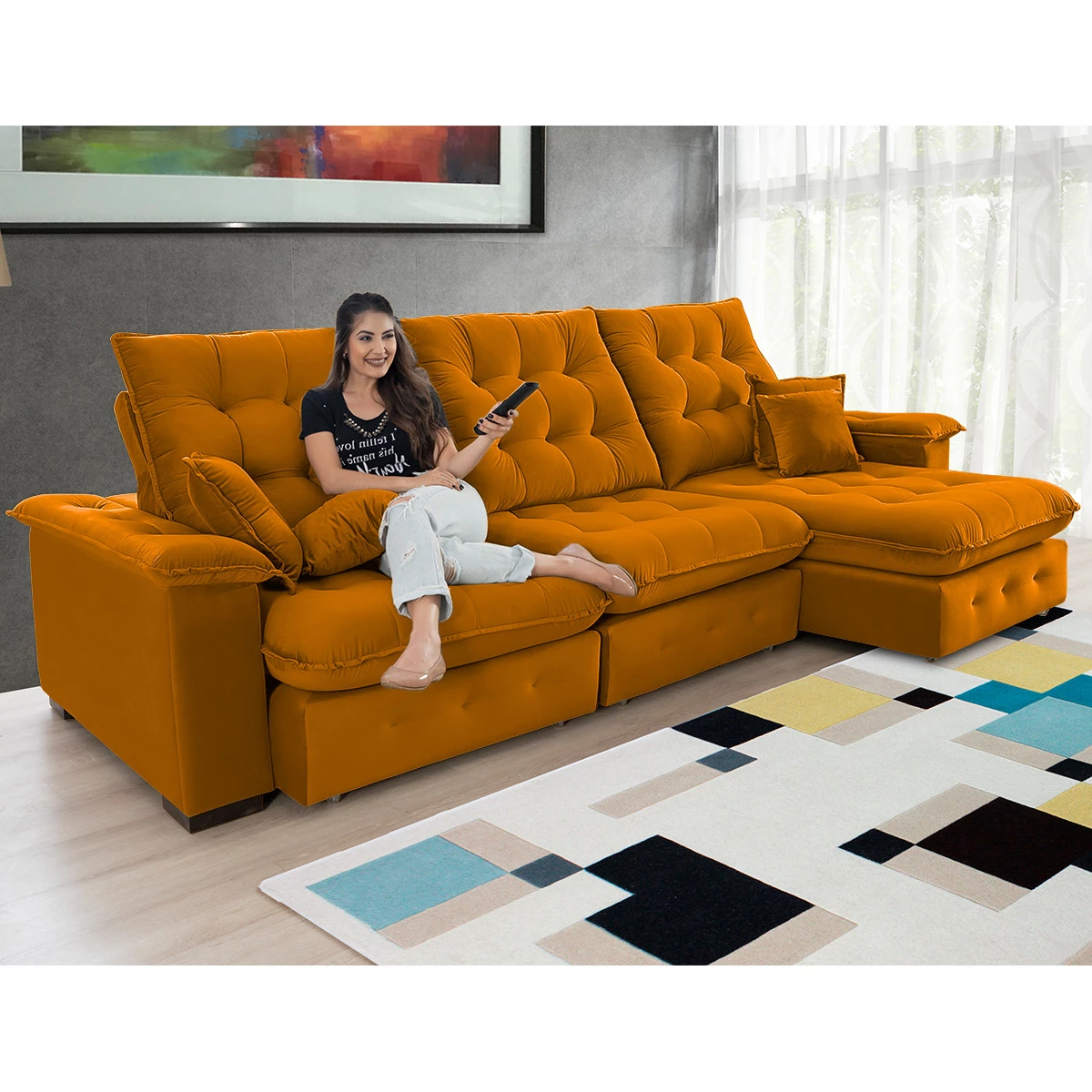 Sofá Coliseu 3,10m Retrátil e Reclinável Super Pillow - Terra