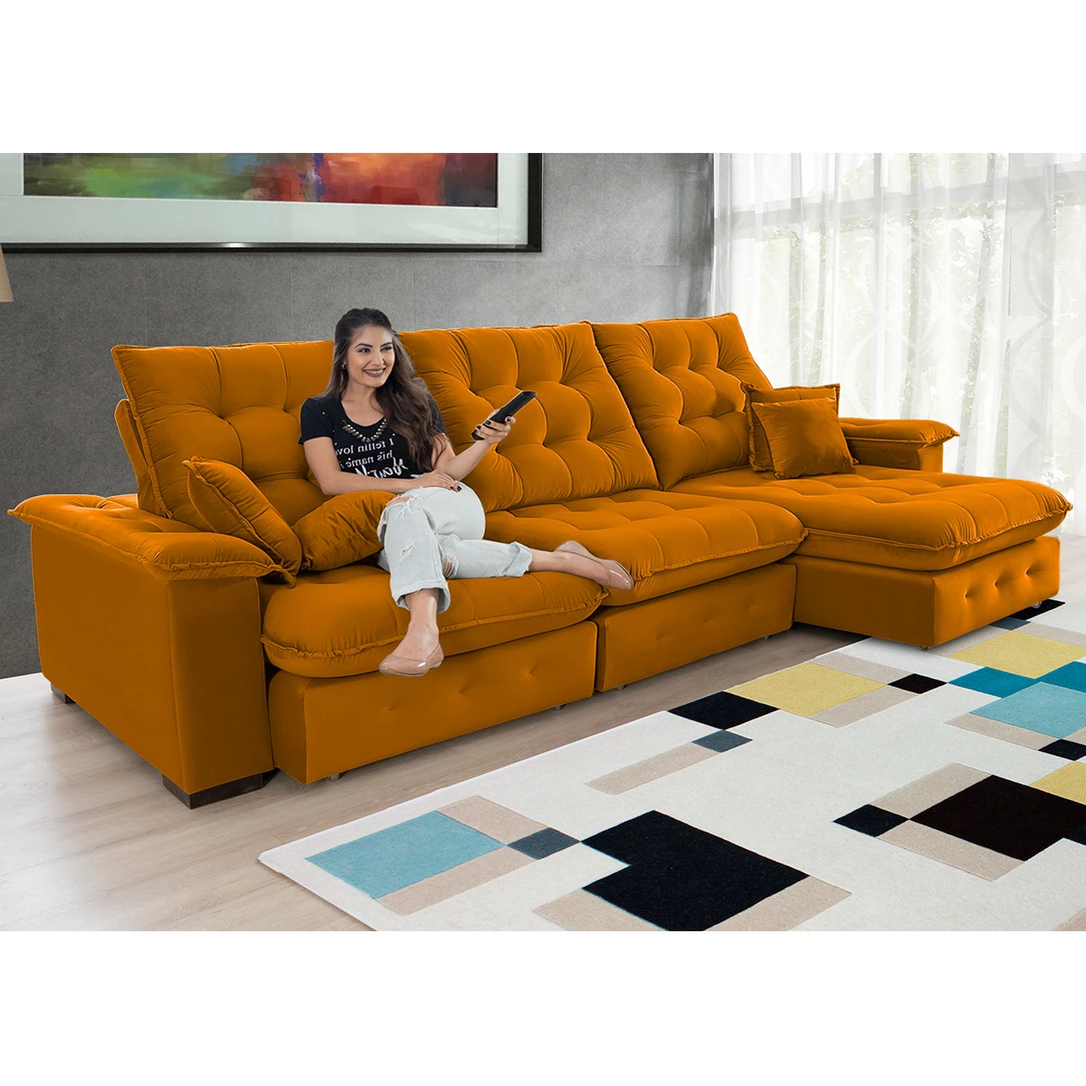 Sofá Coliseu 3,40m Retrátil e Reclinável Super Pillow 