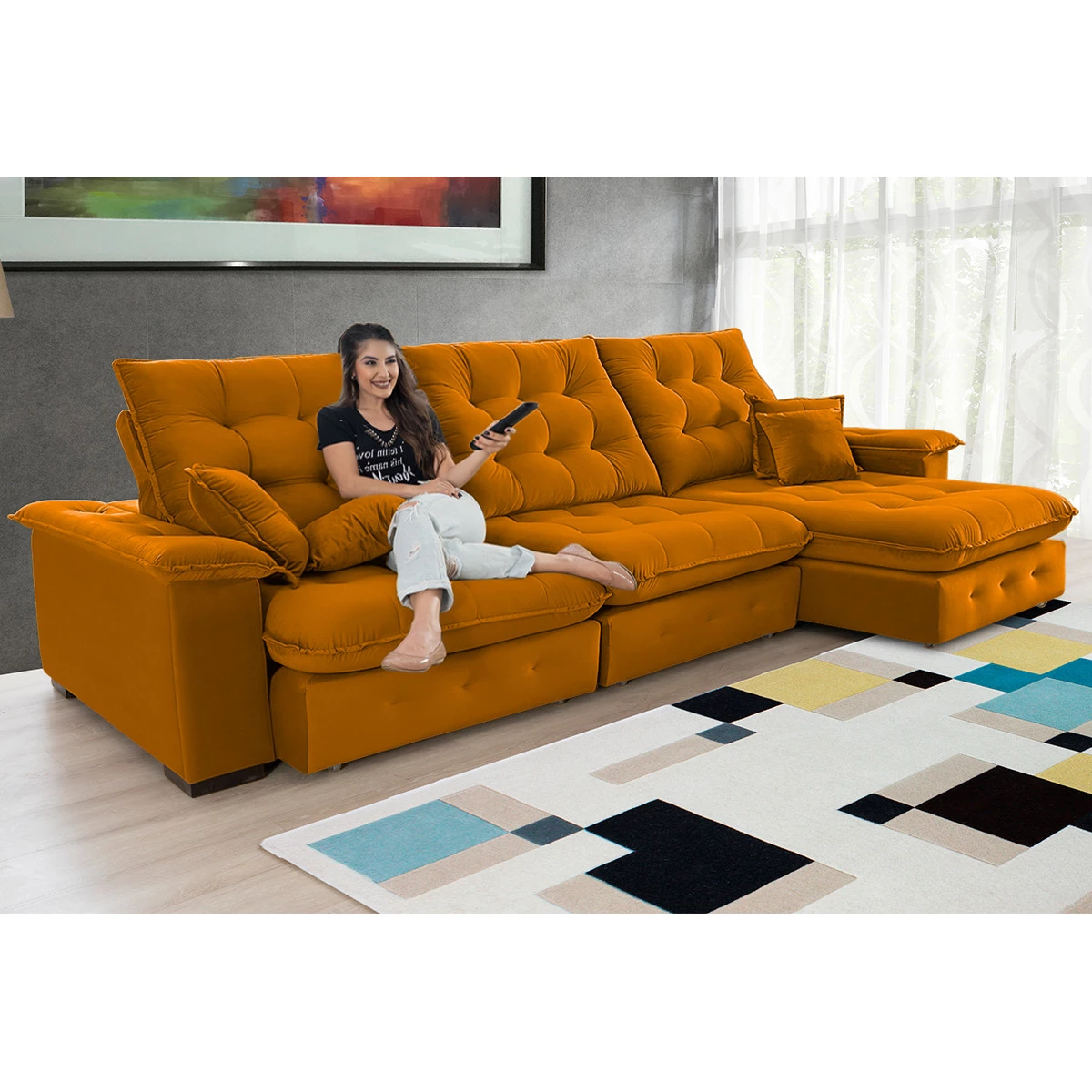 Sofá Coliseu 3,70m Retrátil e Reclinável Super Pillow - Terra