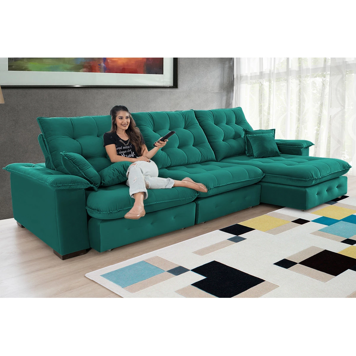 Sofá Coliseu 3,70m Retrátil e Reclinável Super Pillow 