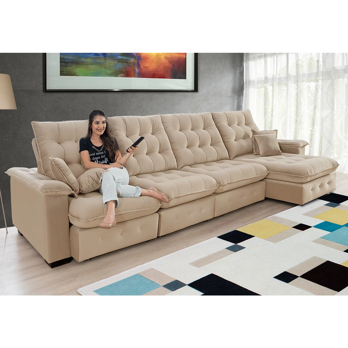 Sofá Coliseu 4,00m Retrátil e Reclinável Super Pillow 