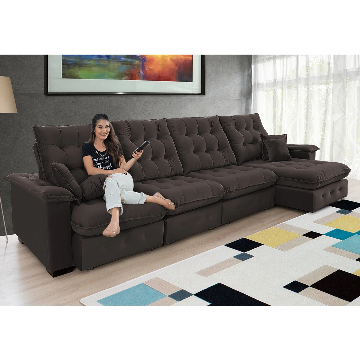 Sofá Coliseu 4,00m Retrátil e Reclinável Super Pillow - Marrom