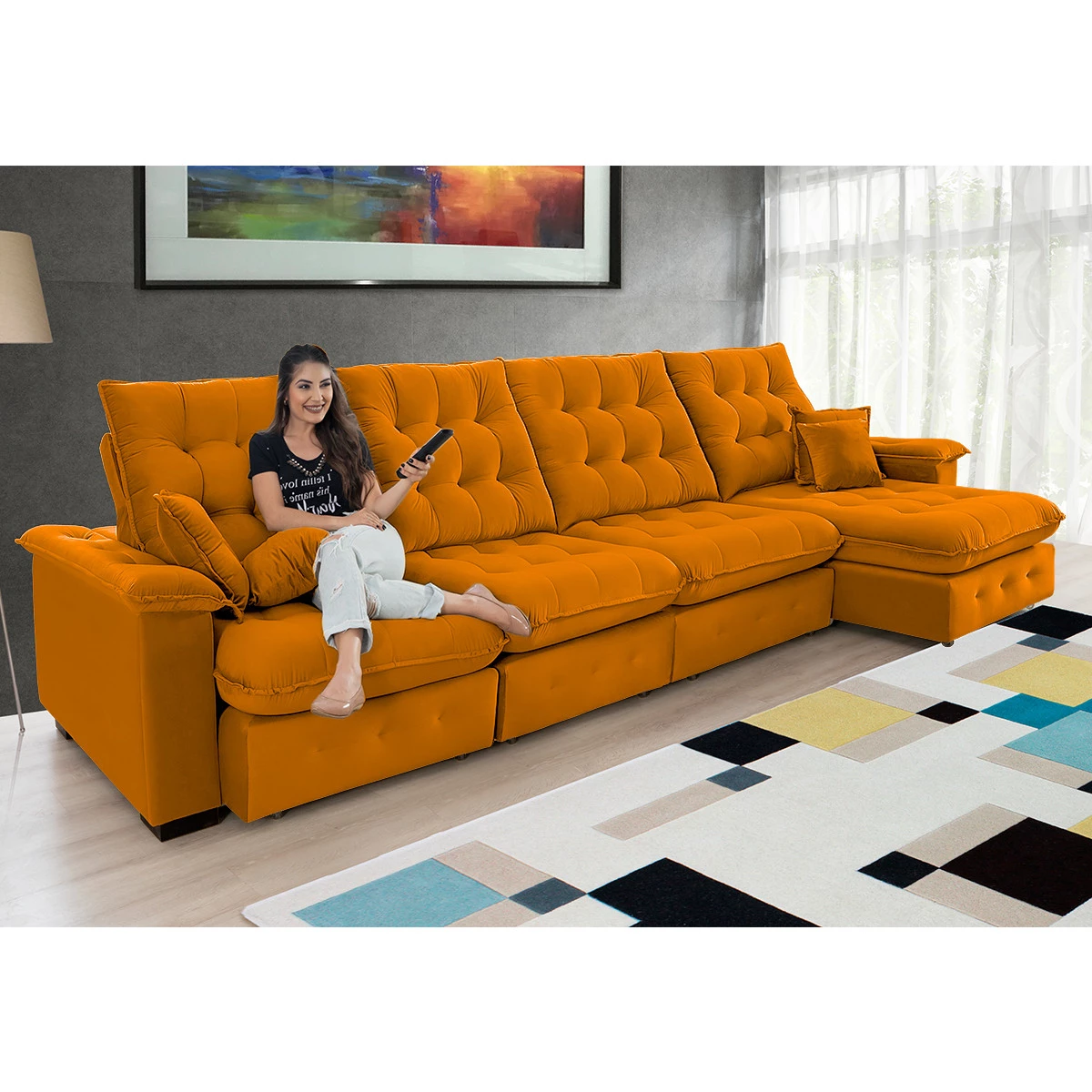 Sofá Coliseu 4,00m Retrátil e Reclinável Super Pillow - Terra
