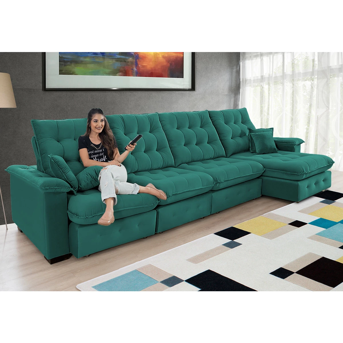 Sofá Coliseu 4,00m Retrátil e Reclinável Super Pillow - Verde