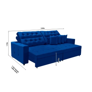 Sofá Texas 2,60m Retrátil e Reclinável - Azul