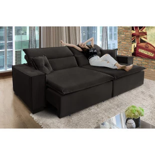 Sofá Londres 3,00m Retrátil e Reclinável Pillow Top - Marrom
