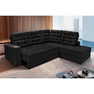Sofá de Canto Retrátil e Reclinável Santorini 2,70x2,25m - Preto 