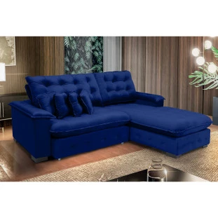 Sofá Berlin 2,65x1,70m com Chaise Super Pillow Top - Azul