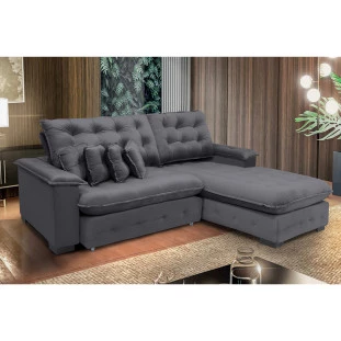 Sofá Berlin 2,65x1,70m com Chaise Super Pillow Top - Chumbo