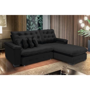 Sofá Berlin 2,65x1,70m com Chaise Super Pillow Top - Preto