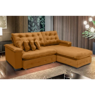 Sofá Berlin 2,65x1,70m com Chaise Super Pillow Top - Terra
