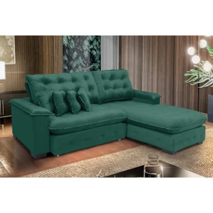 Sofá Berlin 2,65x1,70m com Chaise Super Pillow Top - Verde