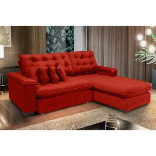 Sofá Berlin 2,65x1,70m com Chaise Super Pillow Top - Vermelho