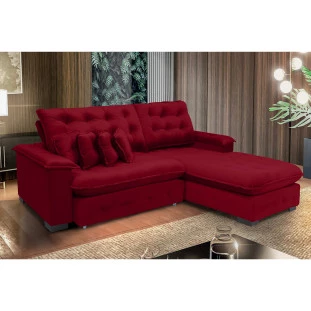 Sofá Berlin 2,65x1,70m com Chaise Super Pillow Top - Vinho