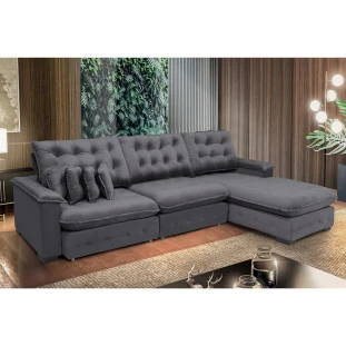 Sofá Berlin 3,85x2,10m com Chaise Super Pillow Top - Chumbo