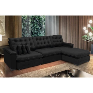 Sofá Berlin 3,85x2,10m com Chaise Super Pillow Top - Preto