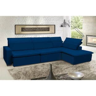 Sofá Istambul 3,80x2,10m Retrátil e Reclinável com Chaise - Azul