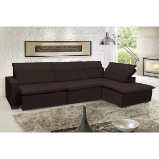 Sofá Istambul 3,80x1,90m Retrátil e Reclinável com Chaise - Marrom