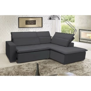 Sofá Istambul 2,60x2,10m Retrátil e Reclinável com Chaise - Chumbo