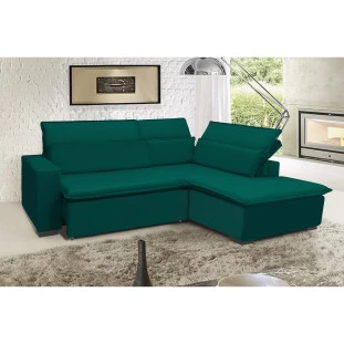 Sofá Istambul 2,60x1,90m Retrátil e Reclinável com Chaise - Verde
