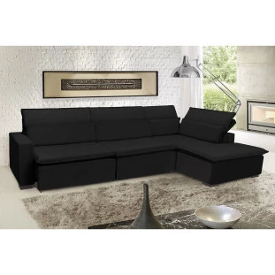 Sofá Istambul 3,80x1,90m Retrátil e Reclinável com Chaise - Preto