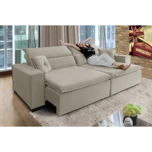 Sofá Londres 3,00m Retrátil e Reclinável Pillow Top - Bege