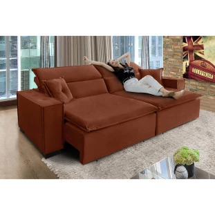 Sofá Londres 3,00m Retrátil e Reclinável Pillow Top - Terra