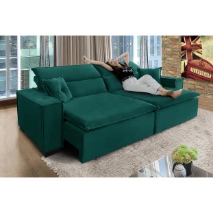 Sofá Londres 3,00m Retrátil e Reclinável Pillow Top - Verde