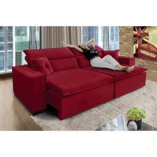 Sofá Londres 3,00m Retrátil e Reclinável Pillow Top - Vermelho