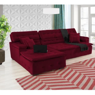 Sofá Orlando 2,40x1,50m com Chaise, Retrátil e Reclinável