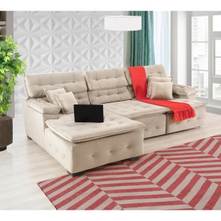 Sofá Orlando 2,80x1,90m com Chaise, Retrátil e Reclinável