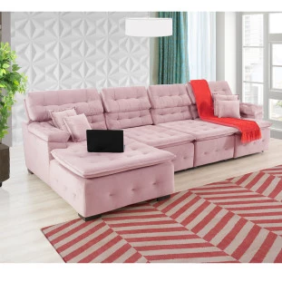 Sofá Orlando 3,45x1,90m com Chaise, Retrátil e Reclinável