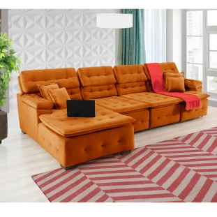 Sofá Orlando 3,45x1,50m com Chaise, Retrátil e Reclinável