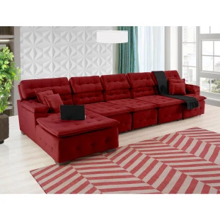 Sofá Orlando 4,20x1,90m com Chaise, Retrátil e Reclinável