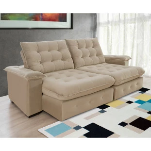 Sofá Coliseu 2,00m Retrátil e Reclinável Super Pillow  - Bege