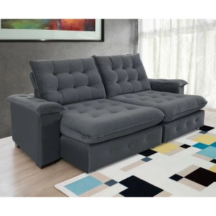 Sofá Coliseu 2,30m Retrátil e Reclinável Super Pillow - Chumbo