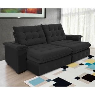 Sofá Coliseu 2,30m Retrátil e Reclinável Super Pillow - Preto