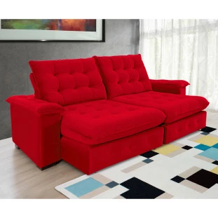 Sofá Coliseu 2,30m Retrátil e Reclinável Super Pillow - Vermelho